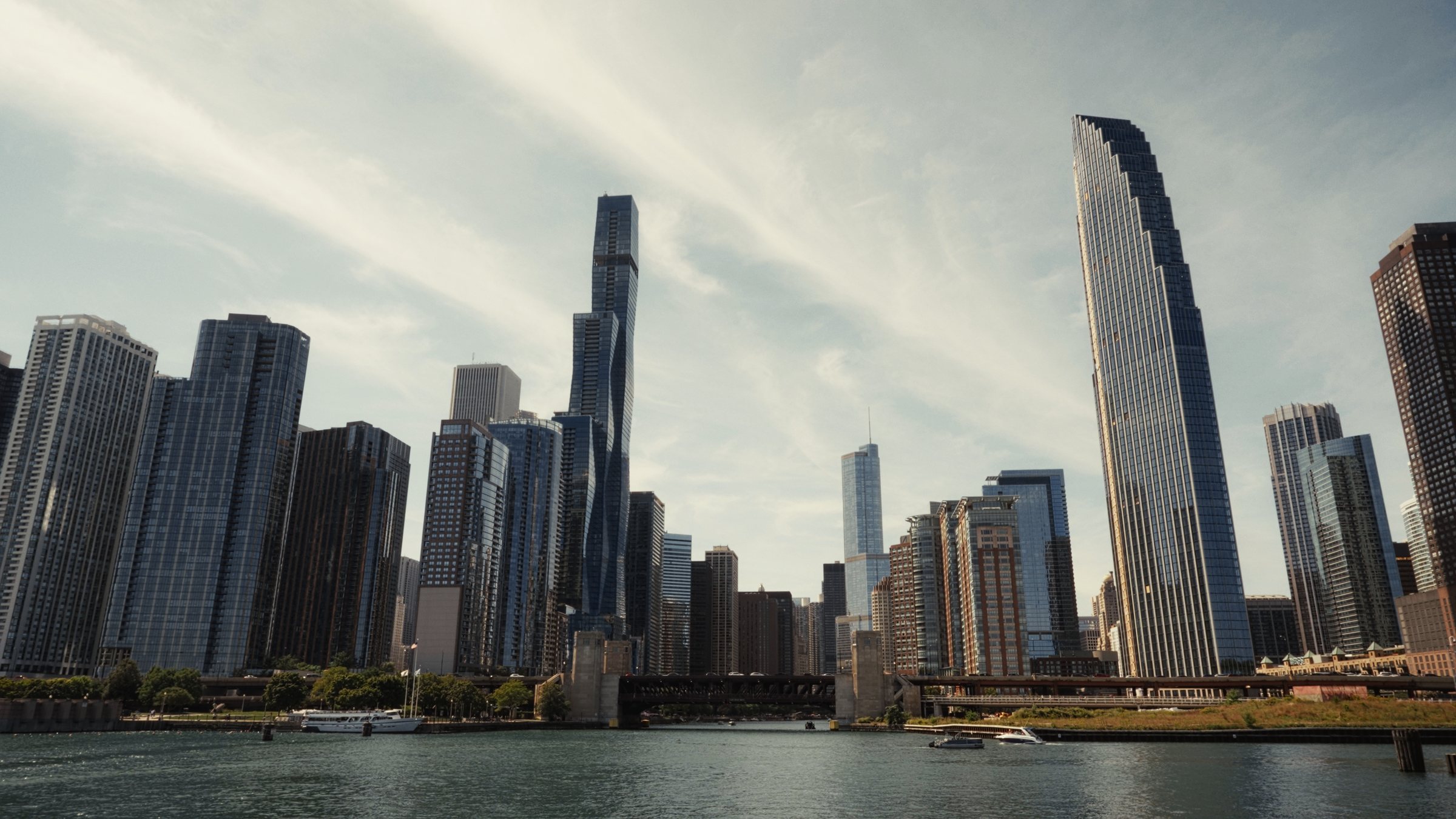 The Chicago skyline from the river